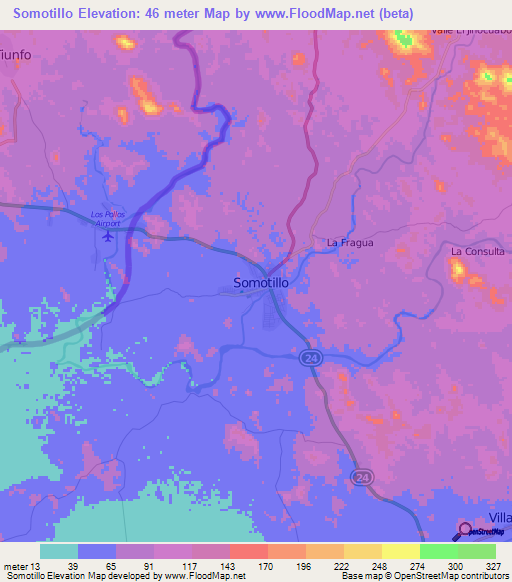 Somotillo,Nicaragua Elevation Map