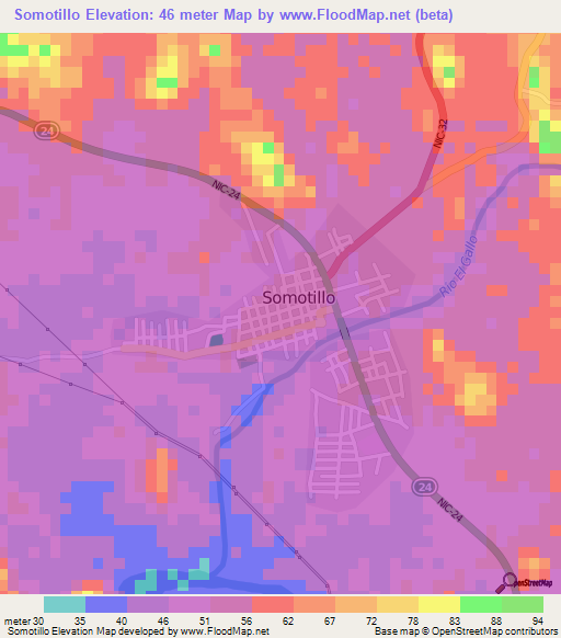 Somotillo,Nicaragua Elevation Map