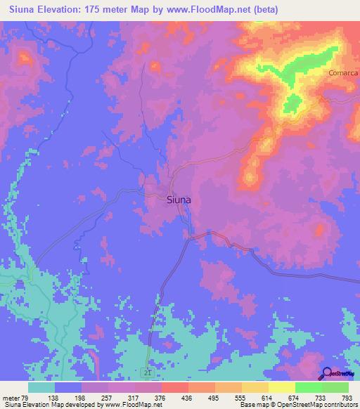 Siuna,Nicaragua Elevation Map