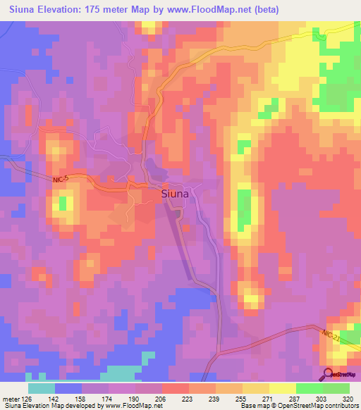 Siuna,Nicaragua Elevation Map