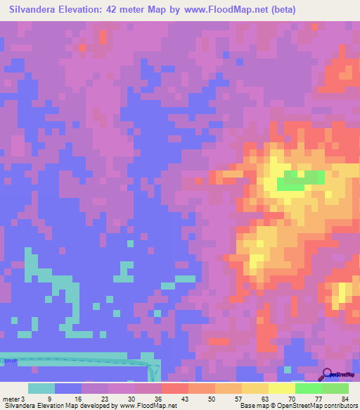 Silvandera,Nicaragua Elevation Map