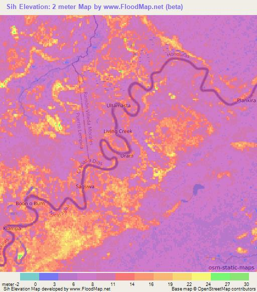 Sih,Nicaragua Elevation Map