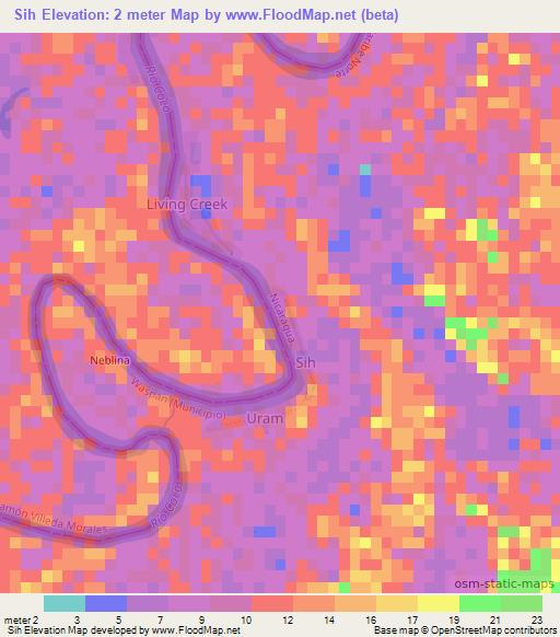 Sih,Nicaragua Elevation Map