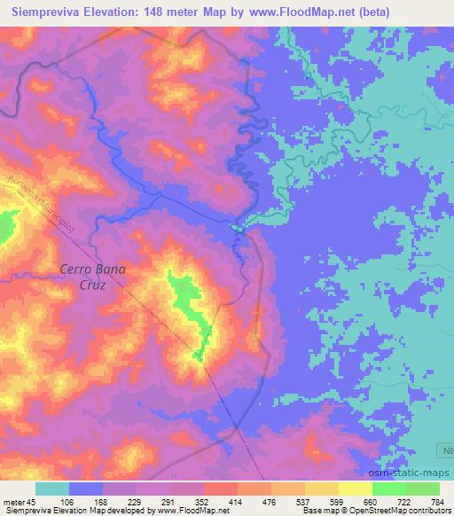 Siempreviva,Nicaragua Elevation Map