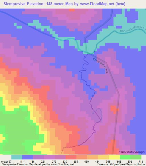 Siempreviva,Nicaragua Elevation Map