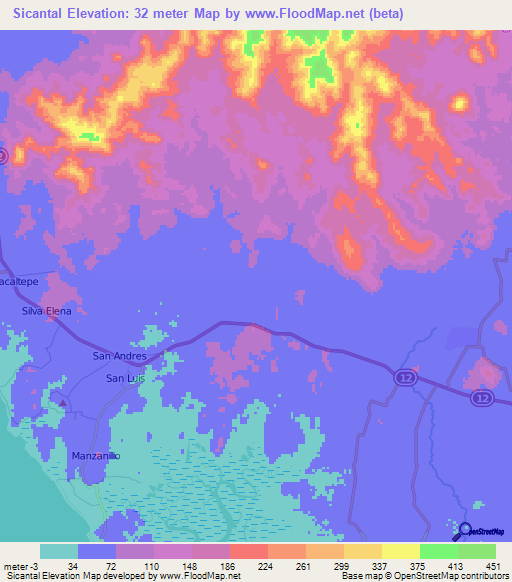 Sicantal,Nicaragua Elevation Map