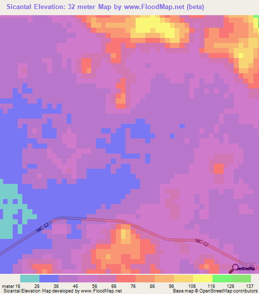 Sicantal,Nicaragua Elevation Map