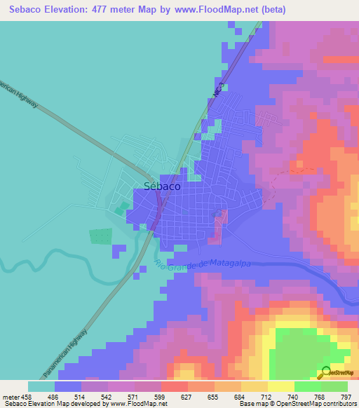 Sebaco,Nicaragua Elevation Map