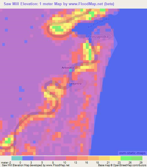 Saw Mill,Nicaragua Elevation Map