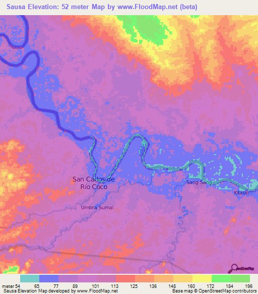 Sausa,Nicaragua Elevation Map