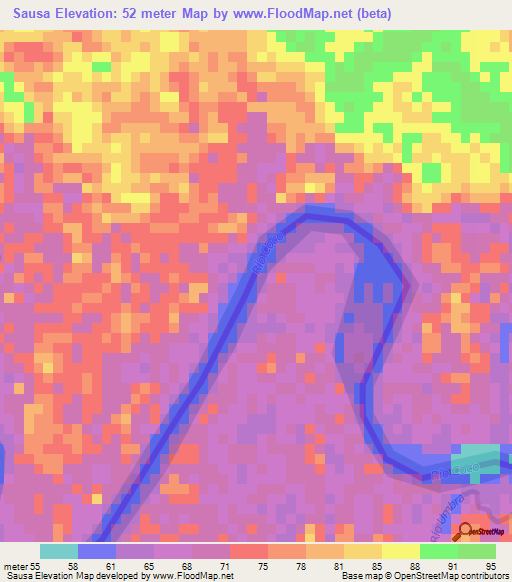 Sausa,Nicaragua Elevation Map
