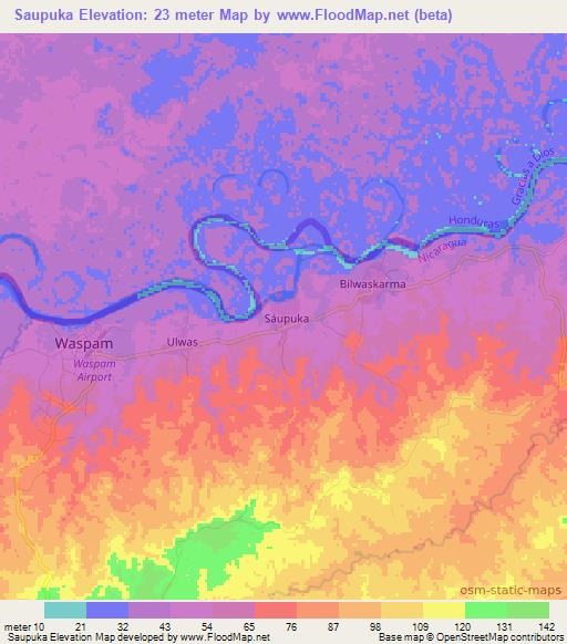 Saupuka,Nicaragua Elevation Map