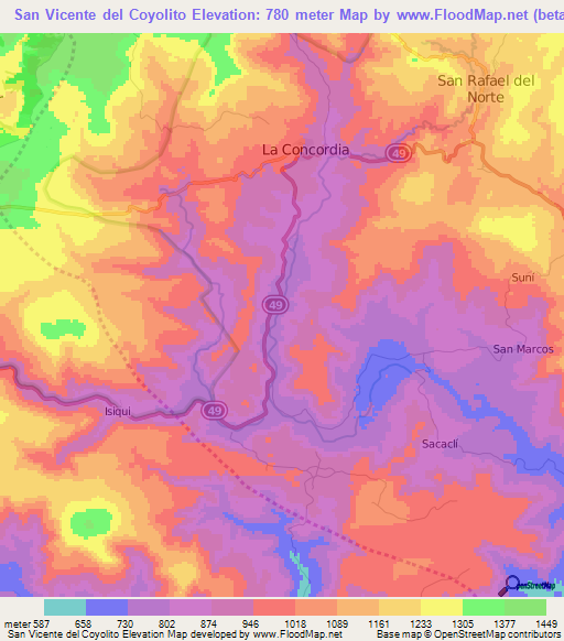 San Vicente del Coyolito,Nicaragua Elevation Map