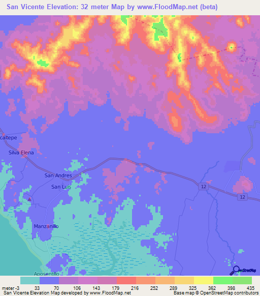 San Vicente,Nicaragua Elevation Map