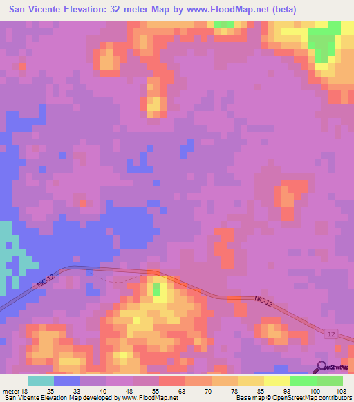 San Vicente,Nicaragua Elevation Map