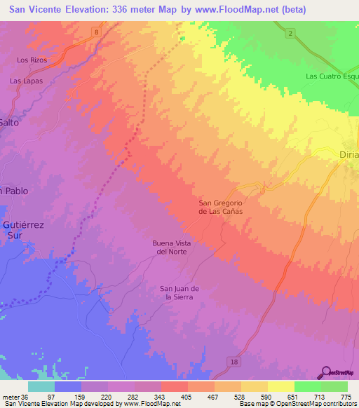 San Vicente,Nicaragua Elevation Map