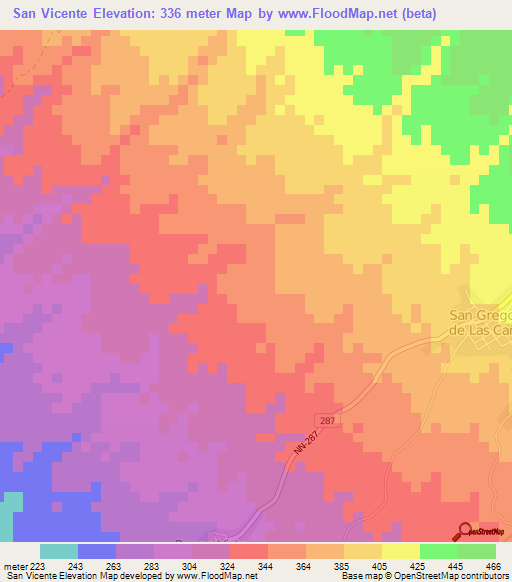 San Vicente,Nicaragua Elevation Map