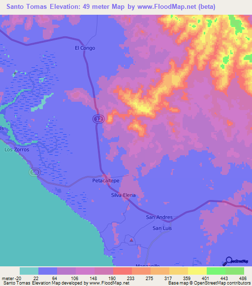 Santo Tomas,Nicaragua Elevation Map