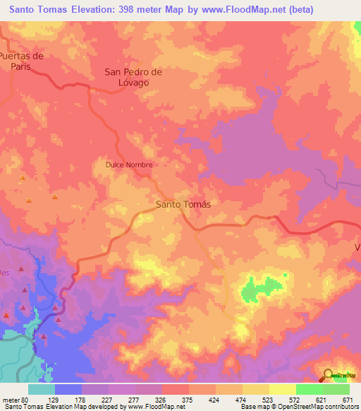 Santo Tomas,Nicaragua Elevation Map