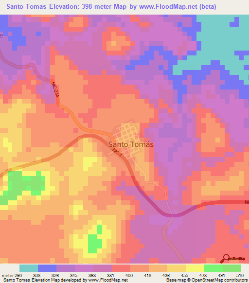 Santo Tomas,Nicaragua Elevation Map