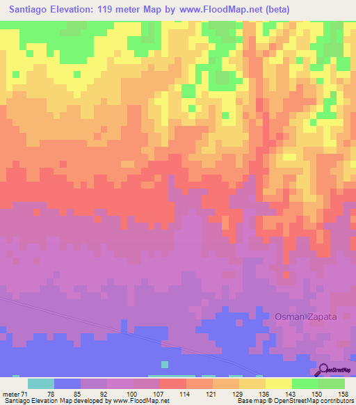 Santiago,Nicaragua Elevation Map