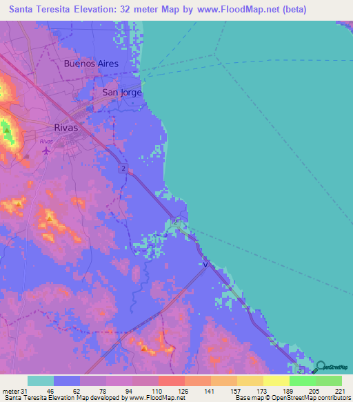 Santa Teresita,Nicaragua Elevation Map
