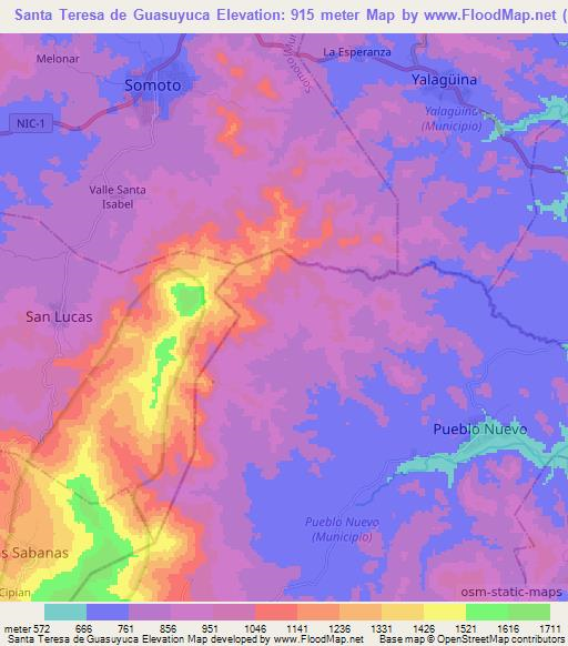 Santa Teresa de Guasuyuca,Nicaragua Elevation Map