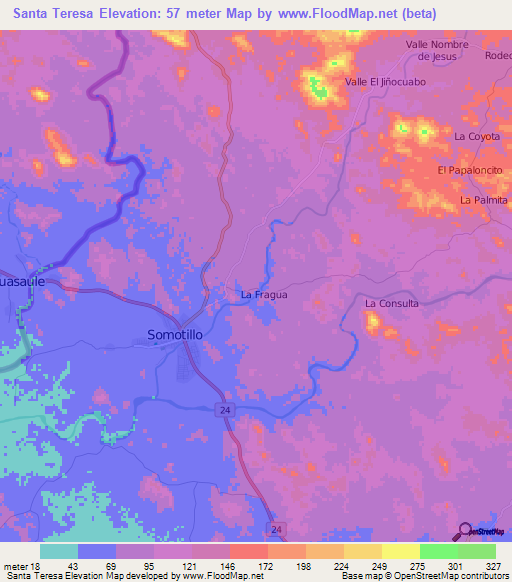 Santa Teresa,Nicaragua Elevation Map