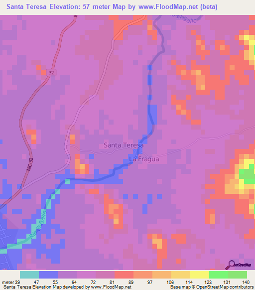 Santa Teresa,Nicaragua Elevation Map