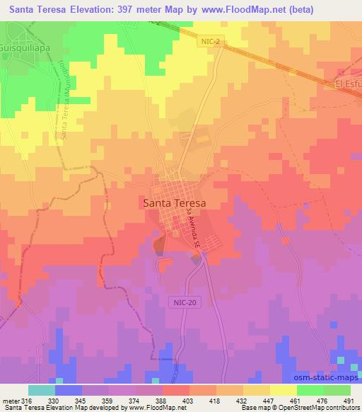 Santa Teresa,Nicaragua Elevation Map