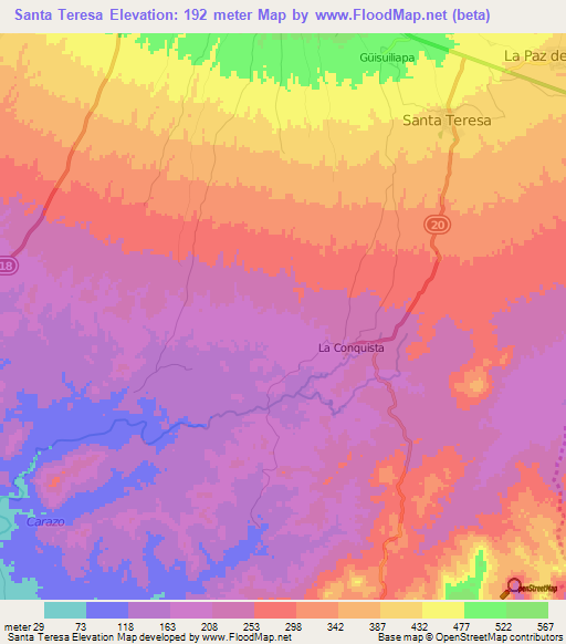 Santa Teresa,Nicaragua Elevation Map