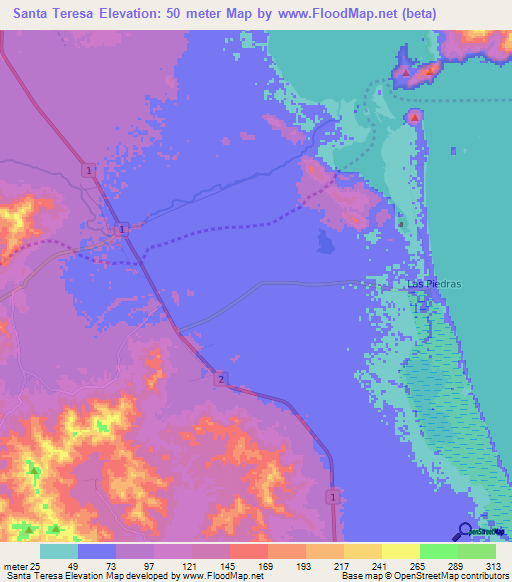 Santa Teresa,Nicaragua Elevation Map