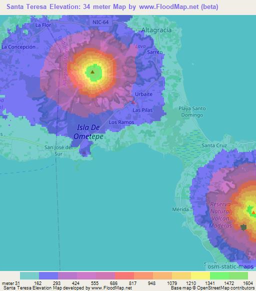 Santa Teresa,Nicaragua Elevation Map