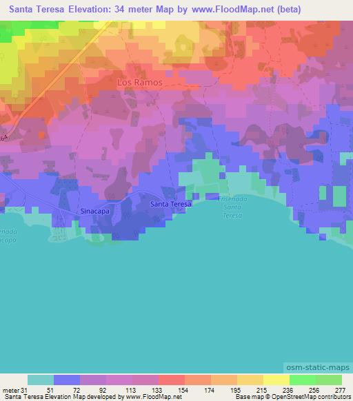 Santa Teresa,Nicaragua Elevation Map
