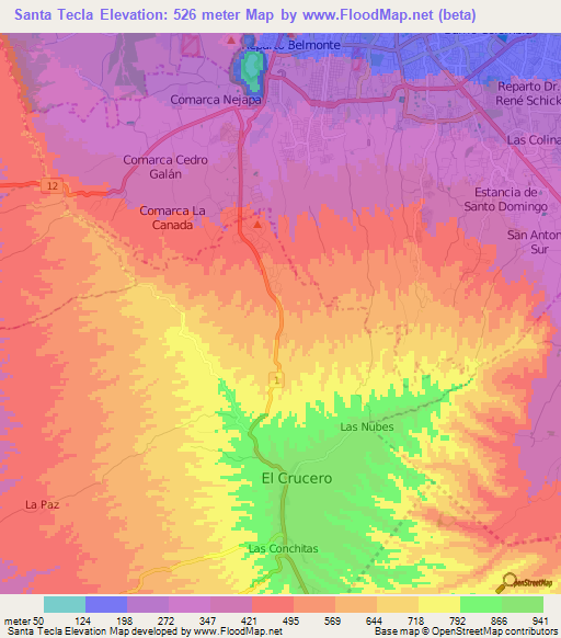 Santa Tecla,Nicaragua Elevation Map