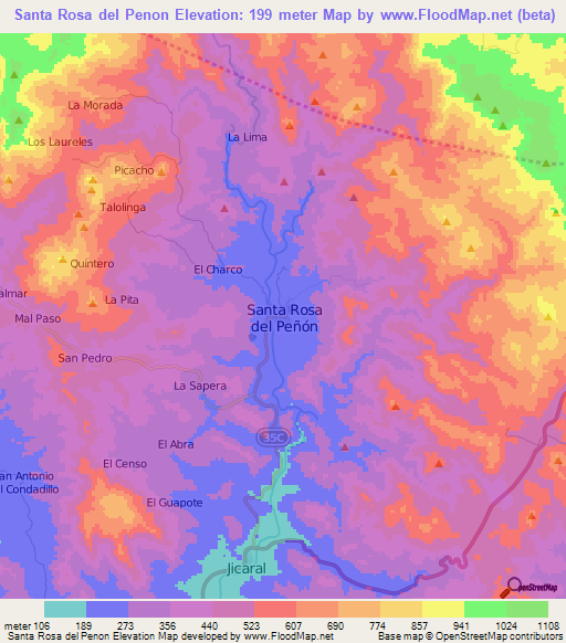 Santa Rosa del Penon,Nicaragua Elevation Map