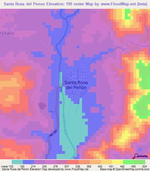 Santa Rosa del Penon,Nicaragua Elevation Map