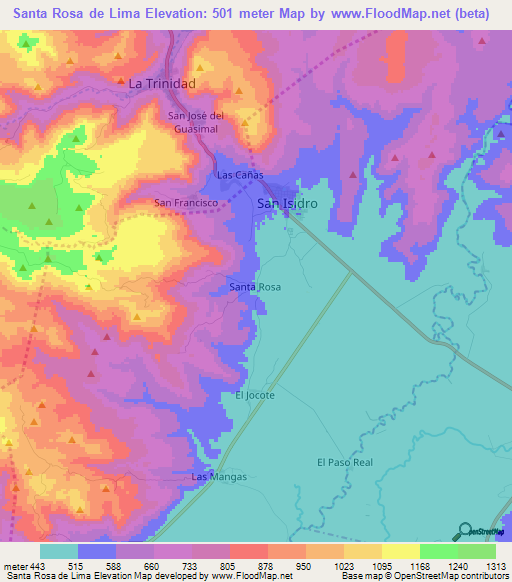 Santa Rosa de Lima,Nicaragua Elevation Map