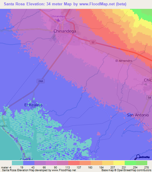 Santa Rosa,Nicaragua Elevation Map