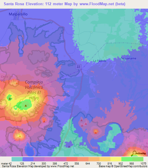 Santa Rosa,Nicaragua Elevation Map