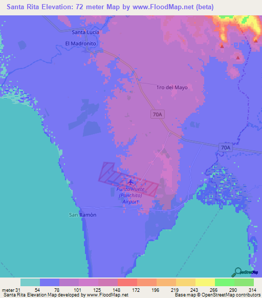 Santa Rita,Nicaragua Elevation Map