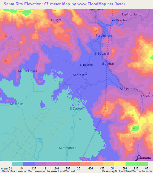 Santa Rita,Nicaragua Elevation Map