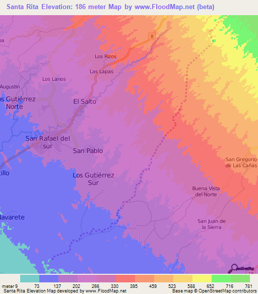 Santa Rita,Nicaragua Elevation Map