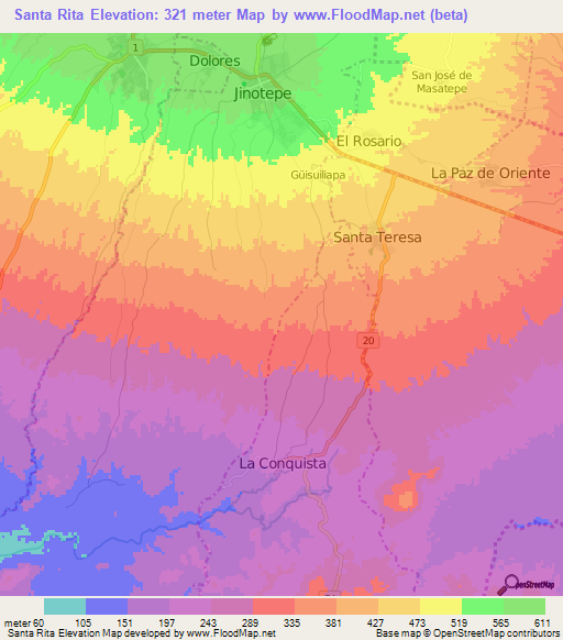 Santa Rita,Nicaragua Elevation Map
