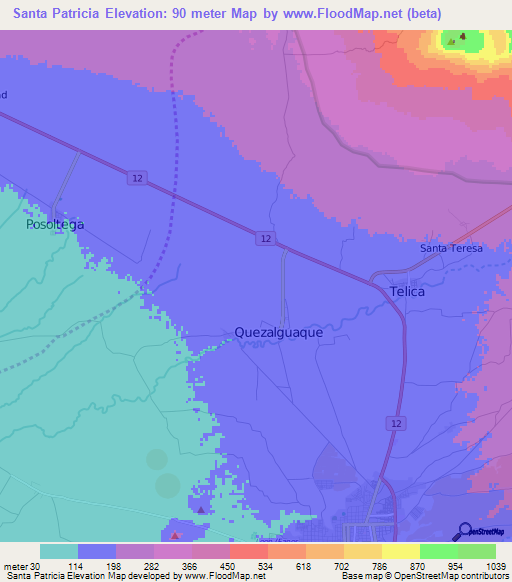 Santa Patricia,Nicaragua Elevation Map