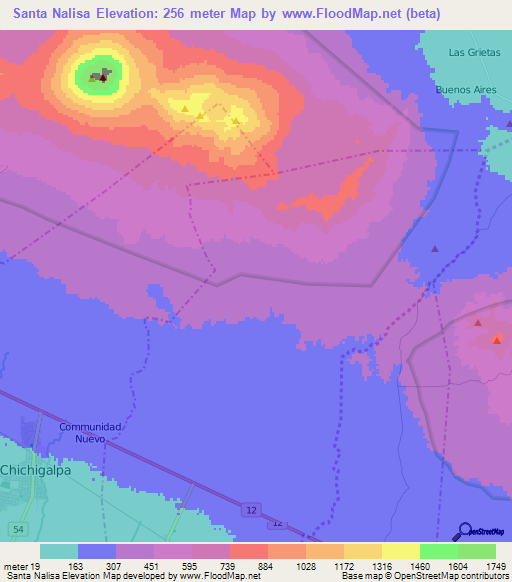Santa Nalisa,Nicaragua Elevation Map