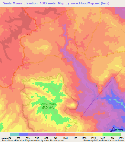 Santa Maura,Nicaragua Elevation Map