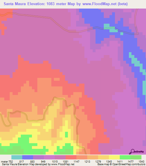 Santa Maura,Nicaragua Elevation Map