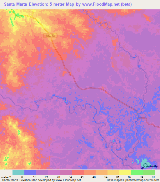 Santa Marta,Nicaragua Elevation Map