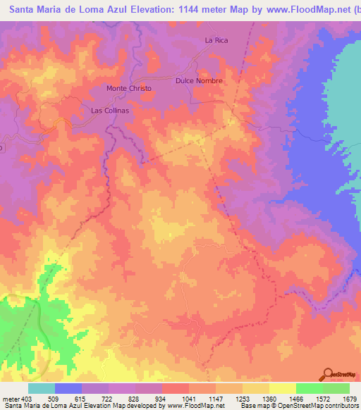 Santa Maria de Loma Azul,Nicaragua Elevation Map